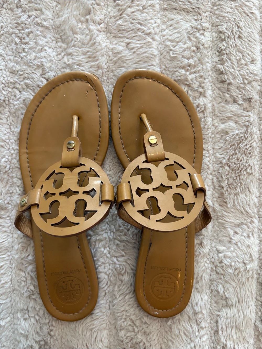 Tory Burch Tan Miller Logo Thong Sandals